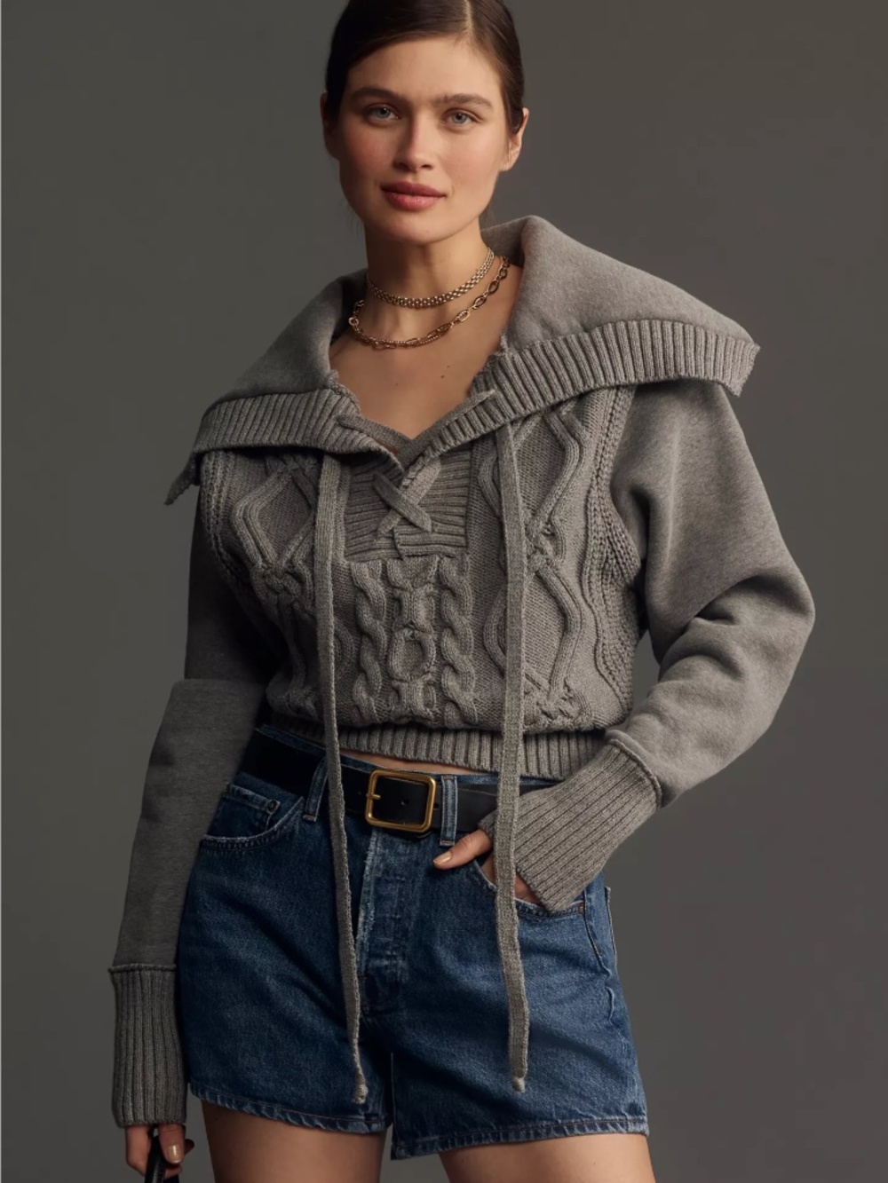 Anthropologie Pilcro Cable Laced Twofer Sweater
